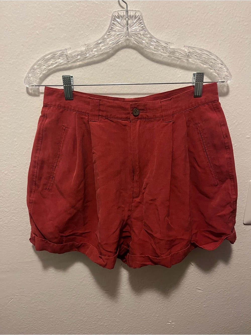 Tommy Bahama 100% Silk Brick Red Pleated Bermuda Shorts